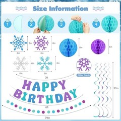 Snowflake Birthday Decorations for Girls, Glitter Happy Birthday Banner Purple