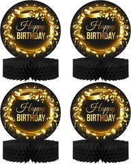 Happy Birthday Table Decoration Centerpieces – (4 Pack, Black & Rose Gold), Doub
