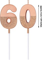 BBTO 60th Birthday Candles Glitter Cake Numeral 1 97 inch, Rose Gold