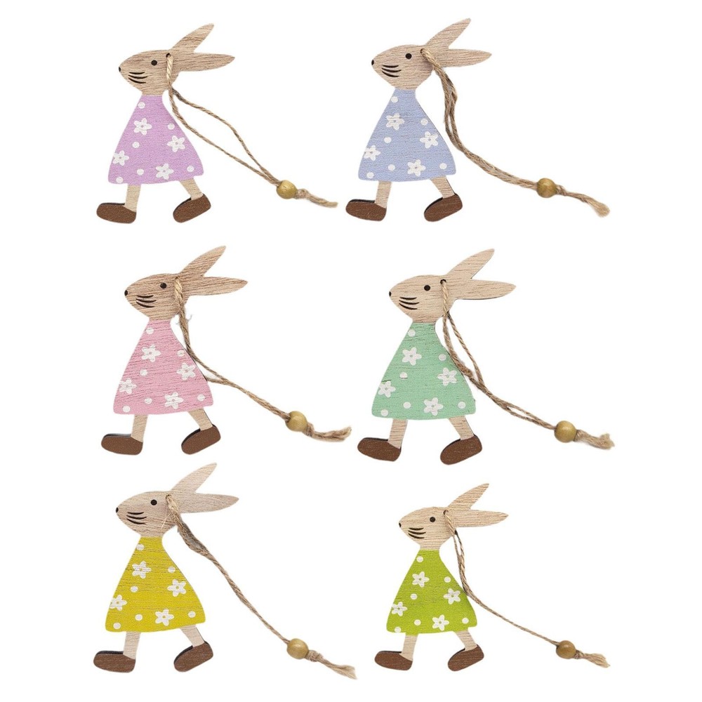 6 Pieces Easter Bunny Hanging Decorations with Rope for Home Indoor Hotel