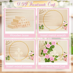 48 Pcs Baptism Centerpieces for Tables, 12 Wooden Cross Floral Hoop with Roses D