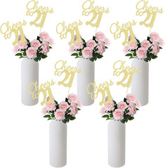 Cheers to 21, 10 Pack Double-Sided Gold Glitter 21St Birthday Centerpieces for T