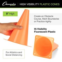 9 Inch Assorted Color Plastic Cones Set of 6 for Athletics and Social Distancing
