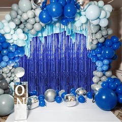 2 Pack 3.3 x 9.9 ft Dark Blue Foil Fringe Curtains Party Decorations, Blue Ti…