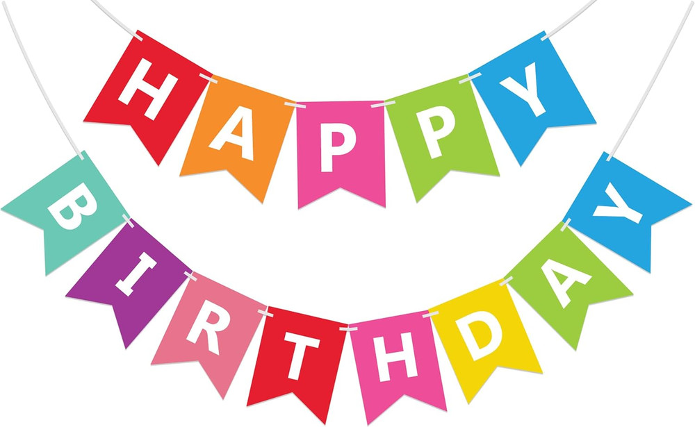 Colorful Happy Birthday Banner Bunting Pre-Strung No DIY for Birthday Party Deco