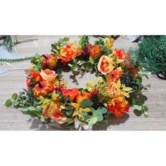 Pumpkin Wreath for Entryway Decor with Hanging Loop 45cm Rattan Base