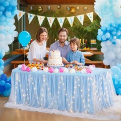 17FT Light Blue Tulle Table Skirt for Rectangle or Round Tables Ruffle Tulle …