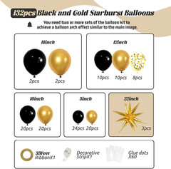 Black and Gold Balloon Garland Arch Kit for Graduation, New Year, Birthday Decor