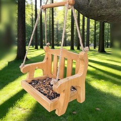 Natural Wood Bird Feeder for Outdoor Use Hanging or Standing 24x14x43cm