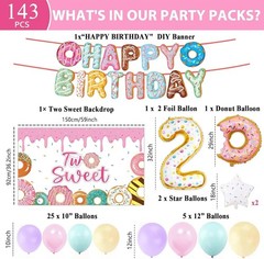 143Pcs Two Sweet Birthday Party Decorations Girls Donut tableware Set Sweet D…