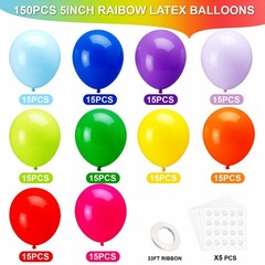 Chibon 150 pcs Rainbow Latex Balloons, 5 inches Assorted color ballons, Round…