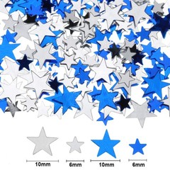 60g Star Confetti Glitter, Metallic Foil Stars, Blue, Silver, 10mm, 6mm