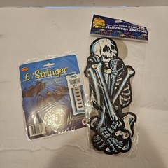 String Of Paper Bats/Set Of 2 Hanging Halloween Skeletons Vintage
