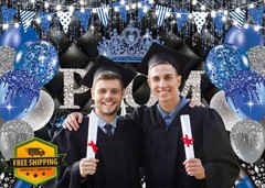 Class of 2026 Prom Backdrop Black Blue Silver Graduation Party Banner 94x70in