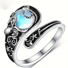 Women’s Octopus Ring, Silver Tone Adjustable Band, Marine Animal Design, Gift