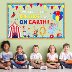 Circus Theme Bulletin Board Set Carnival Cutouts Animals Clown Paper Class Door