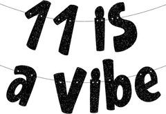 11 Is a Vibe Banner, Pre-Strung Glitter Black 11Th Birthday Banner, Funny 11Th B