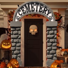 3Pcs Halloween Cemetery Archway Door Decorations Halloween Graveyard Porch Ba…