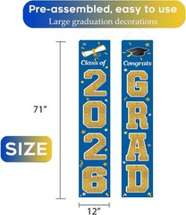 Graduation Decorations Class of 2026, Blue & Gold Congrats Grad Banner Hanging F