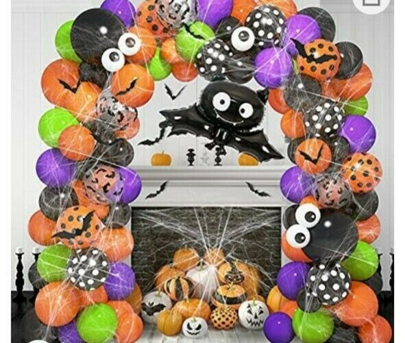 130PCS Halloween Balloon Garland Arch Kit with 35» Big Bat Foil Balloon Black