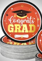 100pc Orange Congrats GRAD Congratulations Graduation 9” Paper Plates Dinner