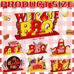 BBQ Wooden Table Centerpieces Barbecue Themed Party Decor Signs 6 PCS