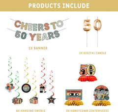 Cheers to 50 Years Birthday Decorations for Women Men, Banner Centerpieces Hangi
