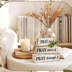 4 Pcs Christian Table Decor Wooden Cross Wooden Bible Verse Sign Inspirational R