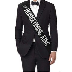 Homecoming King Queen Sashes Black Silver Print Party Prom Accessories 2 PCS