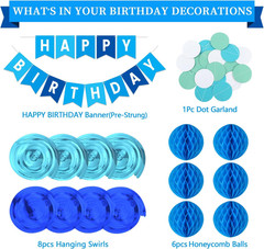 Blue Birthday Decorations Kit – 16-Piece Set with Pre-Strung Happy Birthday Bann
