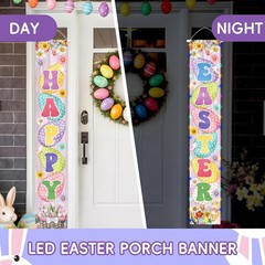 71 x 12 Inches Lighted Happy Easter Door Banner Decorations, Colorful Polka D…