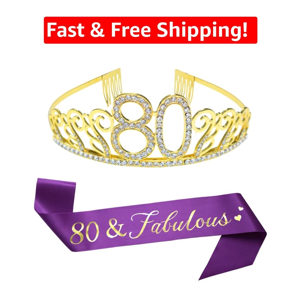 Stunning 80th Birthday Tiara and Glitter Satin Sash for Elegant Celebrations