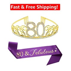 Stunning 80th Birthday Tiara and Glitter Satin Sash for Elegant Celebrations