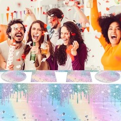 Iridescent Diamond Birthday Party Supplies Decorations, Disposable Holographic