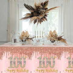 3 Pack 100th Birthday Decorations Rose Gold 100 Years Old Birthday Tablecloth Pl