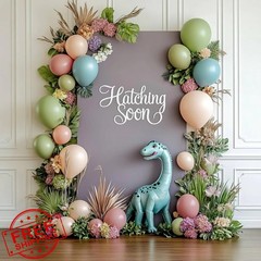 Hatching Soon Sign for Backdrop,Wooden Dinosaur Baby Shower Decorations,Dinos…