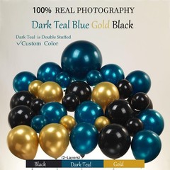 Chrome dark Teal and gold black Balloon Garland Kit 170Pcs Double-Stuffed Nav…