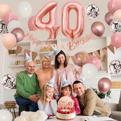 40Th Birthday Decorations Retro Pink Rose Gold,40Th Birthday Balloons,Happy 4…