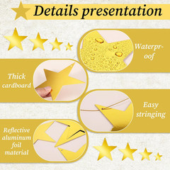 24Pcs Gold Hanging Stars Decorations, Glitter Star Cutouts with 55 Yard Gold Nyl