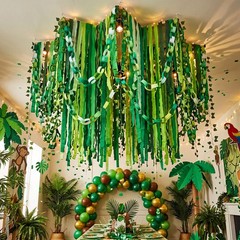 Green Jungle Party Decorations 492ft Green Crepe Streamers 300 Strips Chain G…