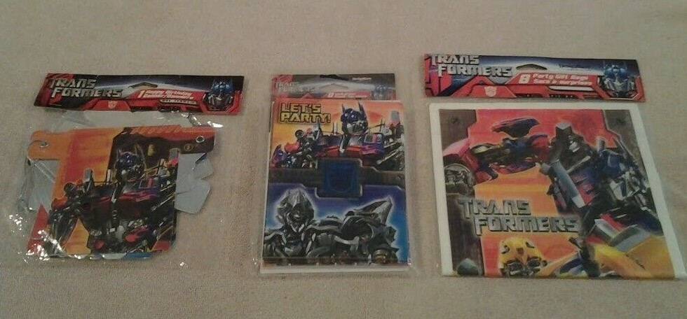 Design Ware TRANSFORMERS Birthday Lot 1 Banner, 8 Invitations & 8 Gift bags NWT
