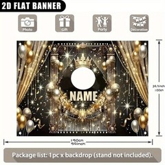 1pc 2D Golden Crown Theme Personalized Custom Birthday Banner Backdrop Decor♪
