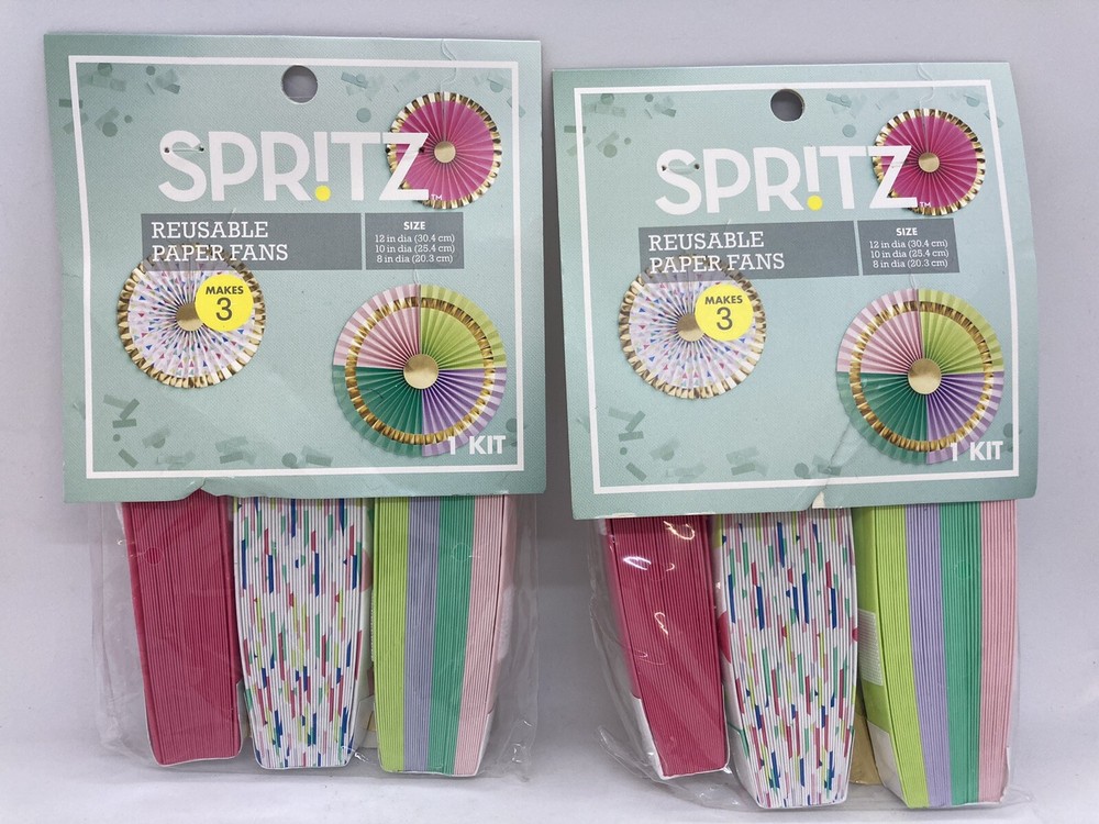 2 Packs Spritz Reusable Paper Fans ~ Total of 6 Fans