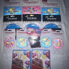Birthday Party 13pc Bundle – Invitations-￼ Banners-Napkins-Confetti- Bday Badges