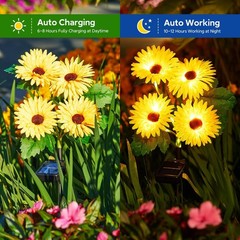 4 Pack Outdoor Solar Garden Lights with 16 Glowing Daisy Flowers & Stems, Wat…