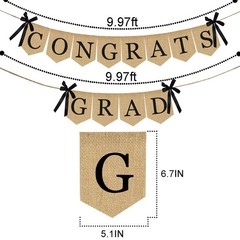 Burlap Congrats Grad Graduation Banner – No DIY 2 Count (Pack of 1), Red