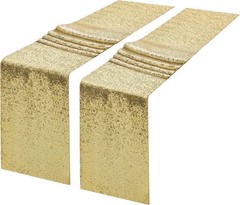 2 Packs 12 x 108 inches Gold Sequin Table Runner, Glitter Gold Table Runner for