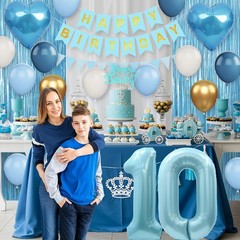 10th Birthday Decorations Balloons with Happy Birthday Banner Fringe Curtain