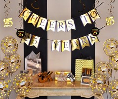 25th Birthday Party Decorations and Anniversary Pack – Pre-Strung Gold