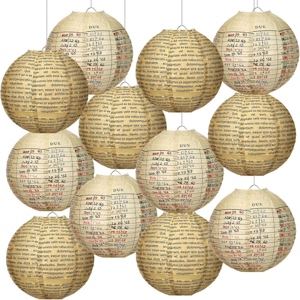 12 Pcs Vintage Hanging Paper Lanterns Party Decorations, 8 Inch round Paper Lan